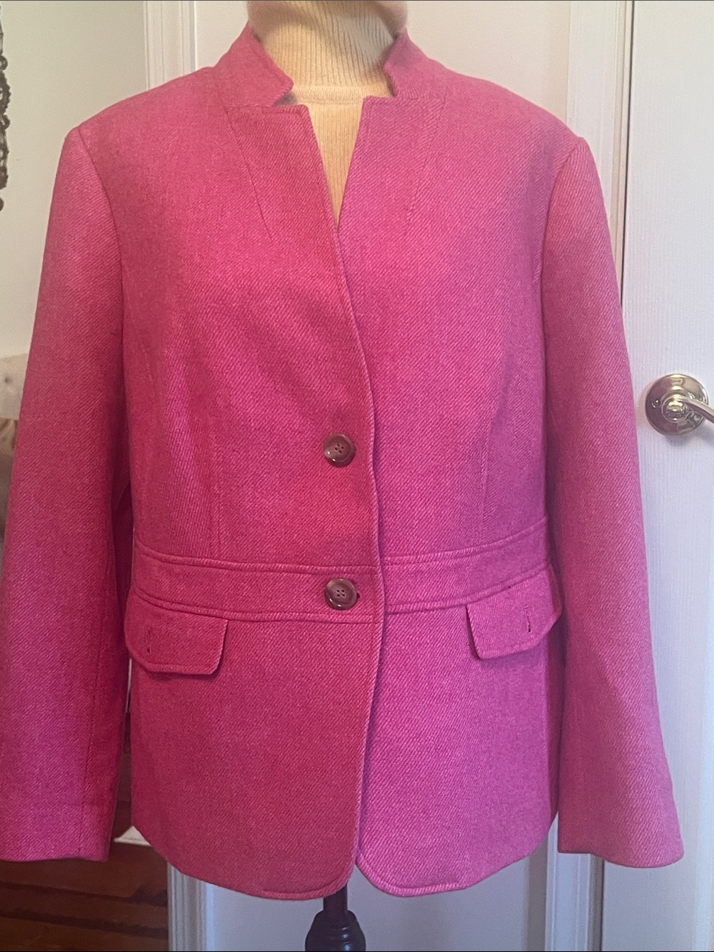 Talbots Vibrant Pink Collarless Wool-Blend Blazer